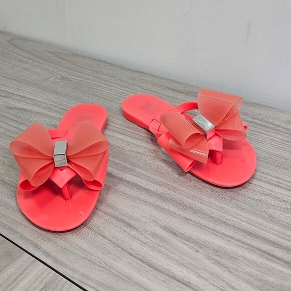 Mel Dreamed By Melissa Harmonic INF Neon Orange Flip Flips Big Bow Girls USA 11 - Picture 1 of 10